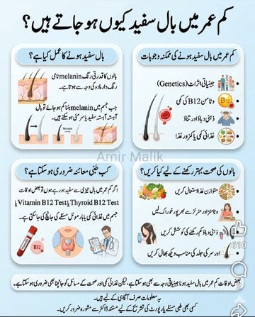 کم عمر میں بال سفید کیوں ہو جاتے ہیں؟ وجوہات اور قدرتی حل