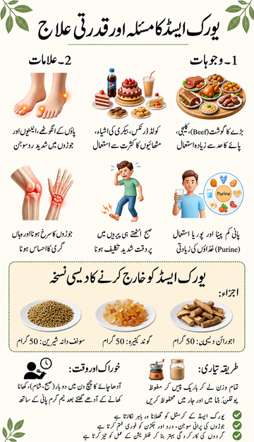 یورک ایسڈ (Uric Acid) کا مکمل قدرتی علاج، علامات اور احتیاطیں | Herbal4Life.pk